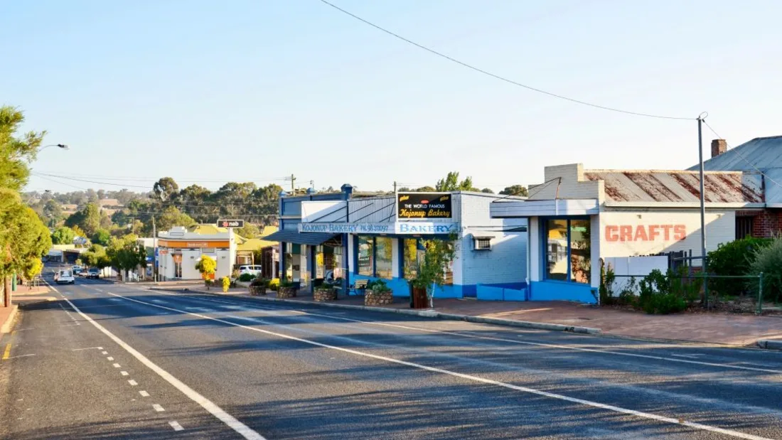 Albany Highway through the centre of Kojonup at golden hour