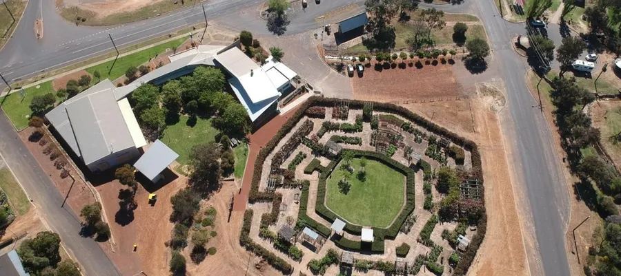 Aerial view of the Kojonup Rose Maze beside Kodja Place